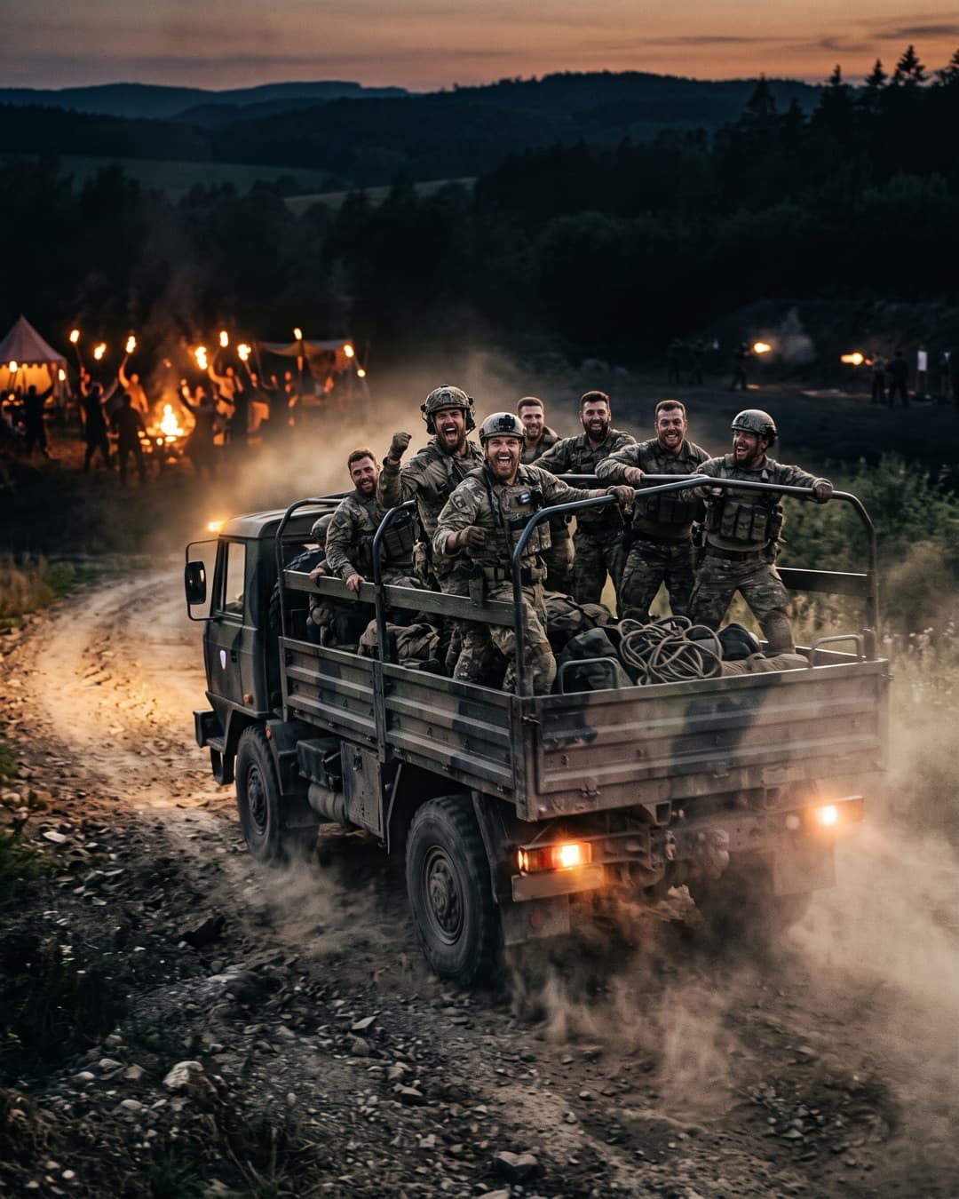 Parta na korbě armádní Tatry před střelbou